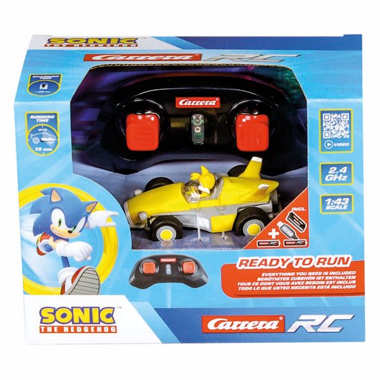 Carrera RC voertuig - RC Auto Mini - Team Sonic Racing - Tails - Schaal 1:43 - 7,5cm RC Model Kant en Klaar - Carrera -