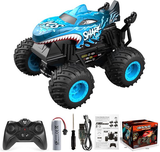 Monster Truck Toys - Afstandsbediening Monster Truck met licht en muziek - Dinosaurus speelgoed voor kinderen - 1:20 RC-truck met 360° spins en driften - Afstandsbediening auto voor jongens (blauw)
