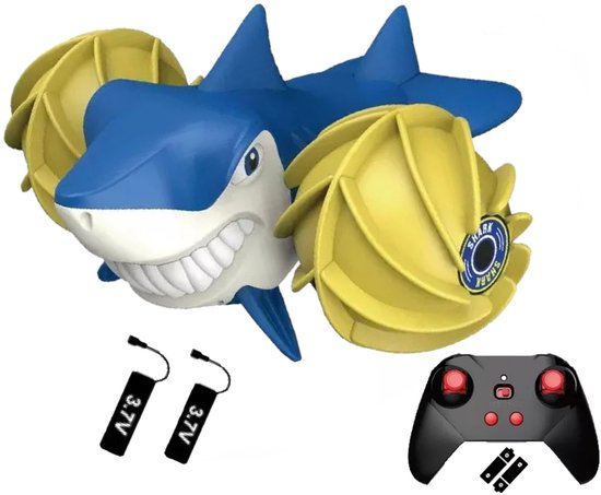 Huntex RC Haai – 1:16 Amfibische RC Auto & Boot – Afstandsbediening 2.4 GHz – Inclusief Extra Accu & Batterijen – Speelgoed vanaf 6 Jaar – Blauw/Geel/Wit