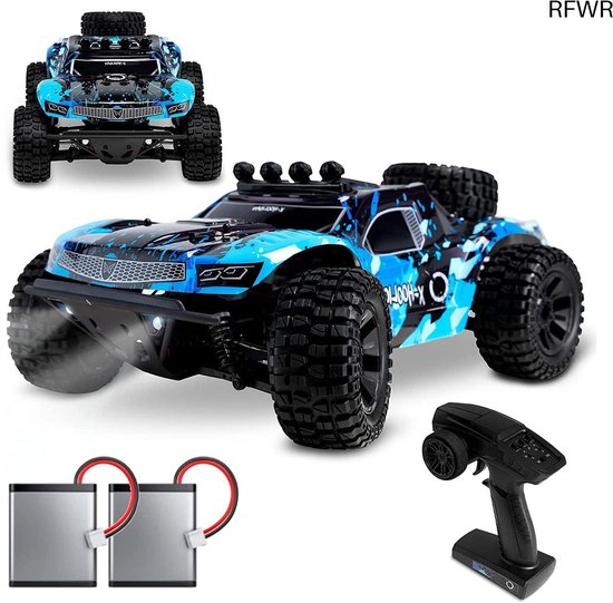 RFWR® Snelheid en Avontuur met 50 km/u RC Auto - 1:10 Schaal, 4WD, 100m Bereik, 40 min Speeltijd, LED Verlichting en Waterdichte Constructie