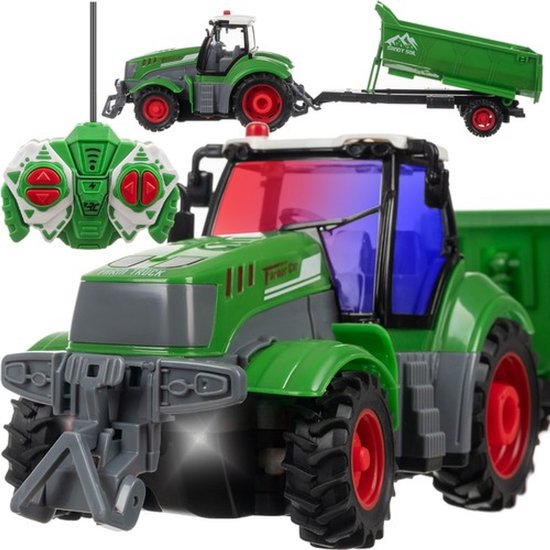 R C Tractor | Radiografisch Bestuurbaar | Trekker met Kieper en LED verlichting | Incl Accu | Boerderij Speelgoed | 27 MHz