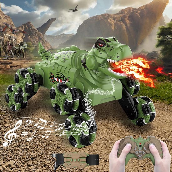 8WD Afstandsbedienbare Dinosaurus Auto - 360° Stunts & Mist Effect - Met Licht en Geluid - 2.4GHz