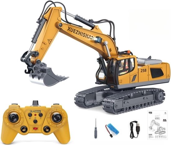 Metaal Afstandsbedienbare Graafmachine 1:20 - Met Licht en Geluid - 2.4GHz Besturing - Geschikt voor Kinderen