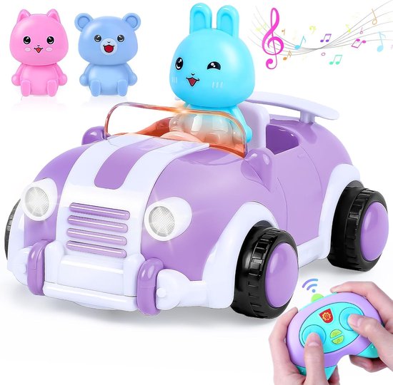Kinder Afstandsbedienbare Auto 2.4GHz - Met Licht en Muziek - Paarse Speelgoedauto - Geschikt voor 2-5 Jaar