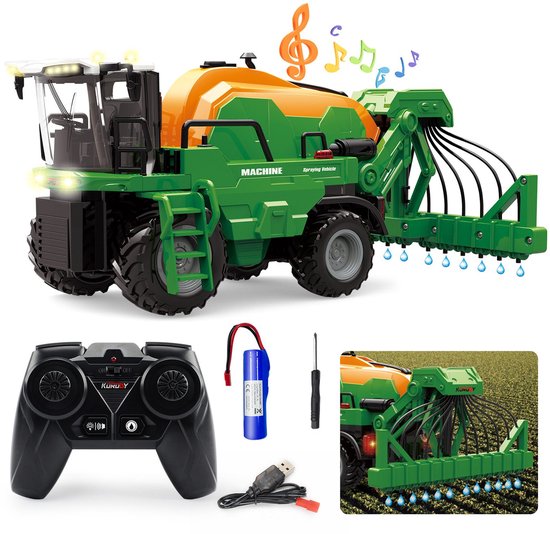 Korody RC-Tractor met vloeibare kunstmest-sproeier – Op afstand bestuurbare tractor met licht, geluid en waterfunctie – Speelgoedtractor vanaf 3 jaar