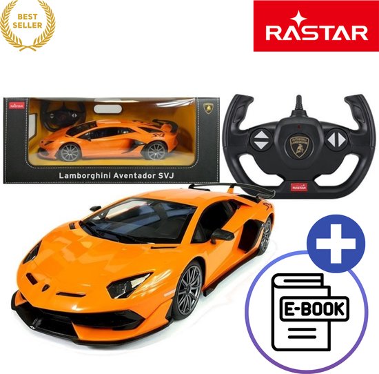 Rastar Lamborghini Aventador 1:14 Oranje R/C Sportauto – Bestuurbare Auto - RC Auto - Realistisch Design met LED Verlichting, 2.4GHz Afstandsbediening, Snelheid tot 9 km/u, Luxe Miniatuur Auto voor Kinderen & Volwassenen – Met Ebook