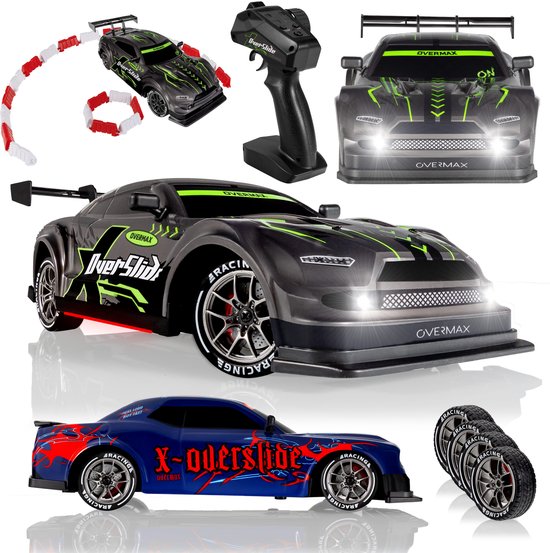 Overmax X-Overslide – Bestuurbare Auto 2in1: DRIFT & Race – 20 km/h – 2 Snelheidsstanden – 2 Batterijen – 40min Speeltijd – 2 Carrosserieën – 2 Wielensets – LED Onderverlichting – Obstakelset – Gecodeerde Besturing – RC Auto
