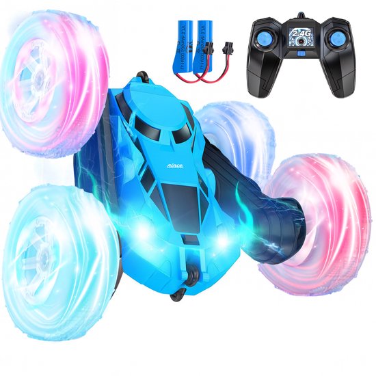 Nince Bestuurbare Auto - Bestuurbare Auto voor Jongens - Stuntauto met LED Banden & 360° Rotatie - RC Auto - Bestuurbare Auto voor Buiten - Met 2 Accu’s - Sinterklaas