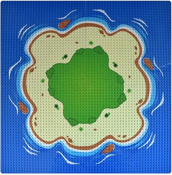 bouwblokjes grondplaat eiland, 4 grondplaten geschikt voor Lego, samen een eiland | grondplaten 32x32 noppen | afmeting 25,5cm x25,5cm