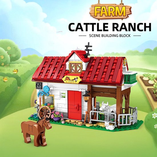 Cattle Ranch Farm bouwset - Boerderij Dieren Bouwpakket - 3D Speelgoed Bouwblokken - Compatibel met LEGO - Educatieve STEM Set - 530 Stuks