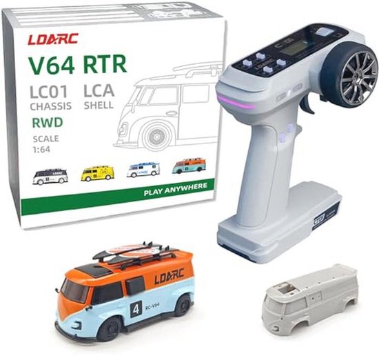 captainrc LDARC Mini op afstand bestuurde auto RTR op schaal 1:64, ideaal voor racesportliefhebbers, schaalgetrouwe RC-auto 2,4 GHz met RGB-verlichting, met verwisselbare doe-het-zelf carrosserie