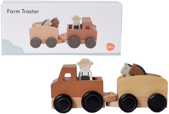 Speelgoedtopdeals - Houten Traktor met Paardentrailer - Educatief Speelgoed