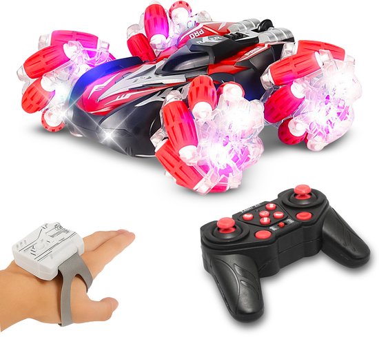 Yammii | Bestuurbare Auto - RC Drift Auto - RC Stunt Car met Afstandsbediening en Polsbesturing - 1u Speelplezier ingebouwde Accu - 100 meter bereik - RC Auto - Rood