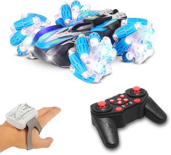 Yammii | Bestuurbare Auto - RC Drift Auto - RC Stunt Car met Afstandsbediening en Polsbesturing - 1u Speelplezier ingebouwde Accu - 100 meter bereik - RC Auto - Blauw