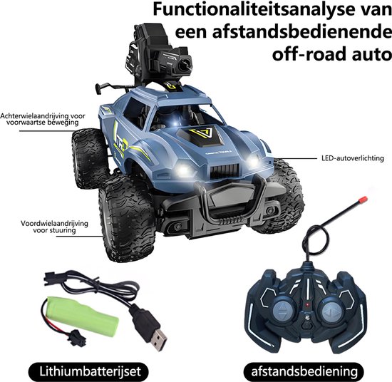 All-Terrain RC Monster Truck - Binnen & Buiten Speelgoedauto - Uitgerust met Waterpistool - Anti-Slip Banden - Voor Jongens & Meisjes - Blauw