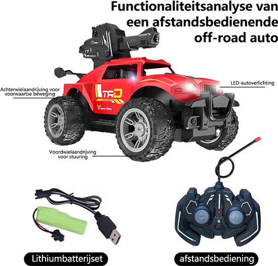 All-Terrain RC Monster Truck - Binnen & Buiten Speelgoedauto - Uitgerust met Waterpistool - Anti-Slip Banden - Voor Jongens & Meisjes - Rood