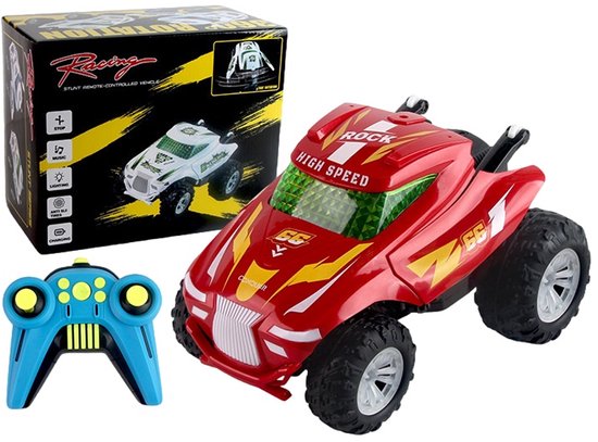 RC Stunt Auto Offroad 360° - Speelgoedauto - Met Realistische Spray & Lichtshow - Voor Jongens, Meisjes & Volwassenen (5+) - All-Terrain Stuntwagen - Afstandsbedienbaar Speelgoed (Binnen & Buiten) - Geschenk voor Kinderfeestje of Verjaardag - rood