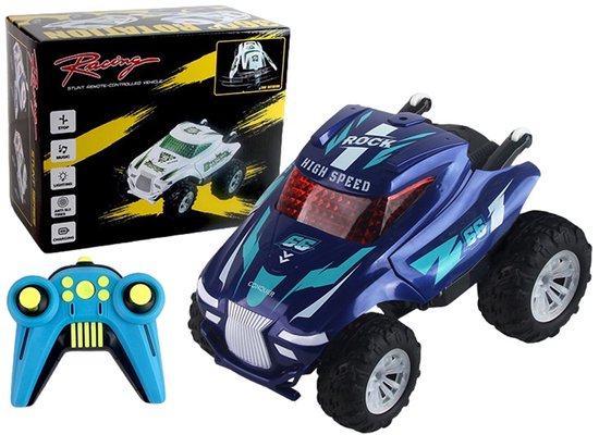 RC Stunt Auto Offroad 360° - Speelgoedauto - Met Realistische Spray & Lichtshow - Voor Jongens, Meisjes & Volwassenen (5+) - All-Terrain Stuntwagen - Afstandsbedienbaar Speelgoed (Binnen & Buiten) - Geschenk voor Kinderfeestje of Verjaardag - Blauw