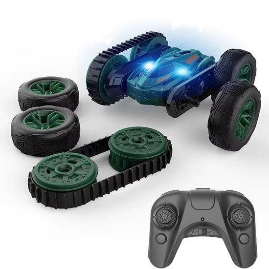 TKKJ RC Stunt Car – Dubbelzijdig & Rechtop Rijden -2-in-1 - wielen en rupsbanden - 2.4GHZ - Oplaadbaar - 6-Kanaals Besturing