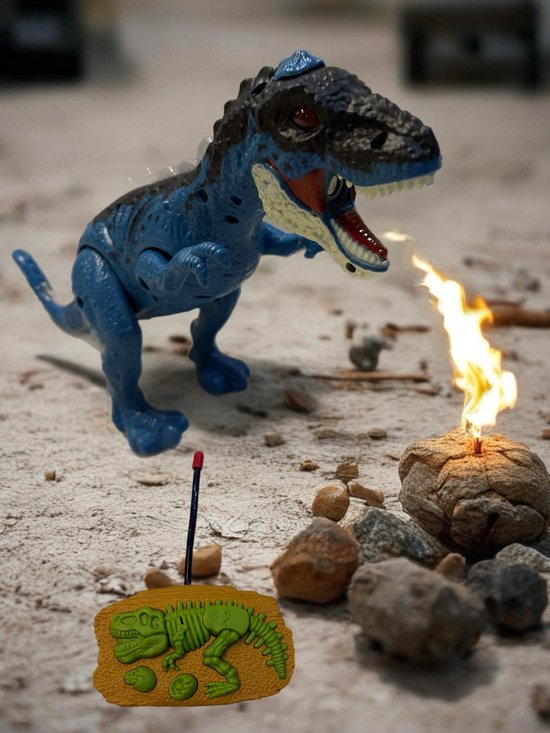 Jurassic RC Dinosaurus T-Rex - afstandsbediening - Licht- en geluidseffecten - Rookfunctie - blauw