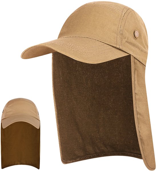 Heren UPF 50+ zonnepet met brede rand, visserszonnepet met nekflap