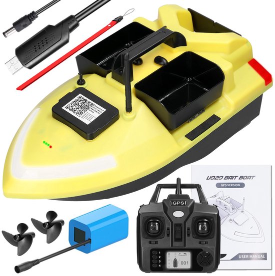 GPS-visboot 500m afstandsbediening visboot dubbele motor fishfinder 2KG laadondersteuning automatische cruise/retour/routecorrectie met nachtlampje richtingaanwijzer voor vissen