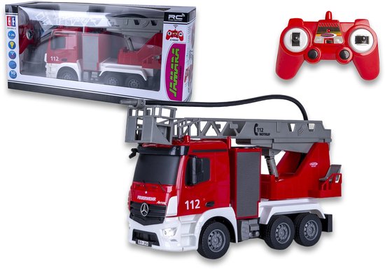 Jamara RC voertuig Auto - 407300 RC Brandweerwagen - Mercedes-Benz Antos - Draaibare Ladder en Sproeifunctie - 2,4GHz RC Model Kant en Klaar - 1:26 Bestuurbare Auto