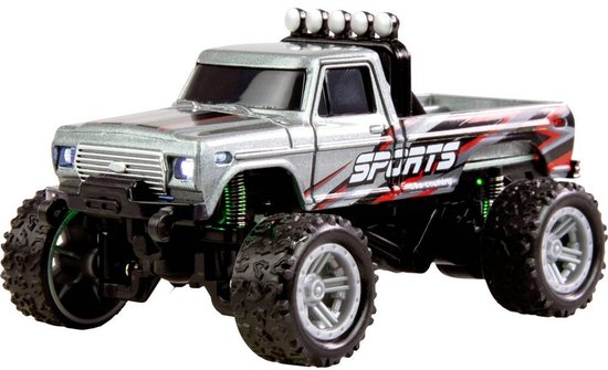 Amewi Grijs Brushed 1:64 RC auto Elektro Monstertruck Achterwielaandrijving RTR 2,4 GHz Incl. accu en laadkabel, Met li