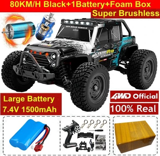 Bestuurbare Auto - RC Auto - Off Road Monster Truck - Off Road Monster Truck - 1 Meegeleverde Accu - 80kph - Zwart
