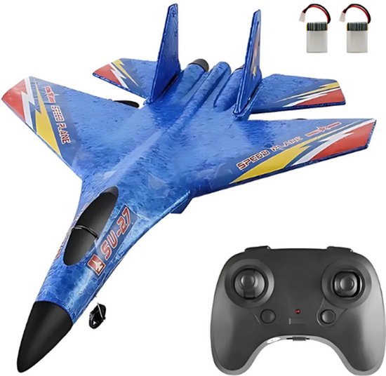 RC Vliegtuig - 2 Acc - Straaljager - TIKTOK - Drones - Vliegtuigen - Op Afstand Bestuurbaar - Speelgoed - Afstandsbediening - Oplaadbaar - Blauw