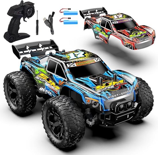RC Monstertruck PENGBU Blauw / Rood – Op Afstand Bestuurbare Auto voor Kinderen vanaf 6 jaar