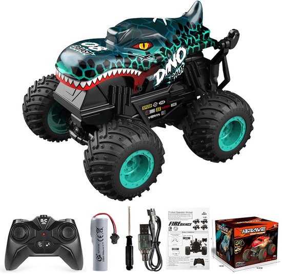 Afstandsbediening Dinosaurus Auto - 20 km/u Muziek en Licht Stunt Auto - 360° Draaiende Off-Road Monster Truck - 2.4GHz Hoge Snelheid Afstandsbediening - Universeel Speelgoed voor Kinderen en Volwassenen - 30+ Minuten Batterijduur