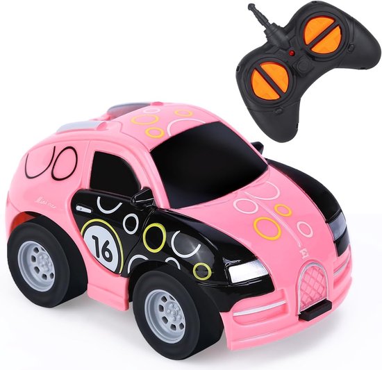 Leuke roze mini RC auto met verlichting - RC speelgoedauto voor kinderen van 3-6 jaar - Ideaal verjaardagscadeau - Geschikt voor jongens en meisjes