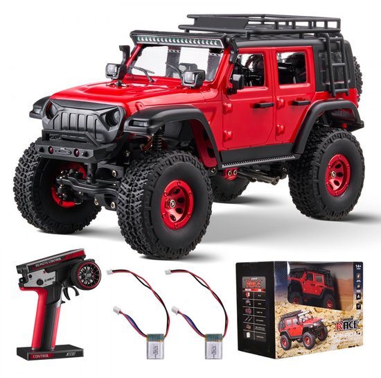 Afstandsbedienbare Auto - RC 1:24 Schaal 4WD Offroad - Met Verlichting - 2x Oplaadbare Batterijen - 2 Snelheden - 14+
