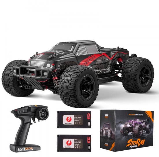 RC Auto met Afstandsbediening - 1:10 Offroad Monstertruck 4WD - Hoge Snelheid 38 km/u - Wheelie 45° - Met 2 Accu's - IPX4 Spatwaterdicht - All-terrain Banden