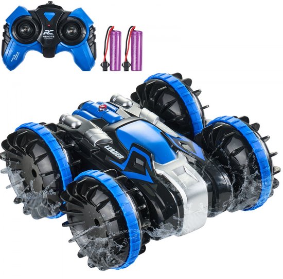Amfibische RC Auto/Boot - Op Afstand Bestuurbare Stuntauto - 4WD - Waterdicht - 360° Roterend - 2,4 GHz - 12 km/u - Met 2 Batterijen - Blauw