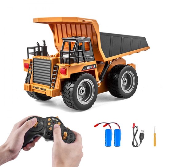 RC Kiepwagen Speelgoed - Afstandsbedienbare Dumptruck - 9-Kanaals - 1:18 Schaal - Metalen Laadbak - Met Licht - 2 Oplaadbare Batterijen - Vanaf 8 Jaar