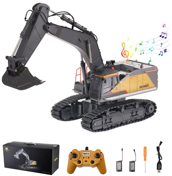 RC Graafmachine op Afstandsbediening - Speelgoed Bouwvoertuig - 22 Kanalen - Schaal 1:14 - Metalen Graafbak - Licht en Geluid