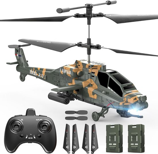 Helikopter Afstandsbestuurbaar - Helikopter Voor Volwassenen En Kinderen - 2,4 Ghz - Militaire Helikopter - 2 Batterijen - 26 Minuten - LED-Verlichting - Hoogtebehoud - Starten Met Één Knop - Geschikt Voor Gebruik Binnenshuis
