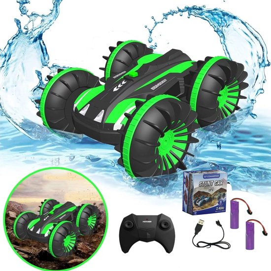 RC Bestuurbare auto en boot - 2X Accu - Geschikt voor offroad, water & sneeuw groen