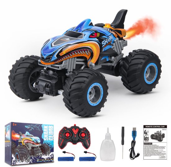 Bestuurbare Auto - RC Auto 360° draaiende- Monstertruck met lampjes en geluid- 20 km/u Muziek en Licht Stunt Auto - 1:16 - 2.4GHz -Blauw