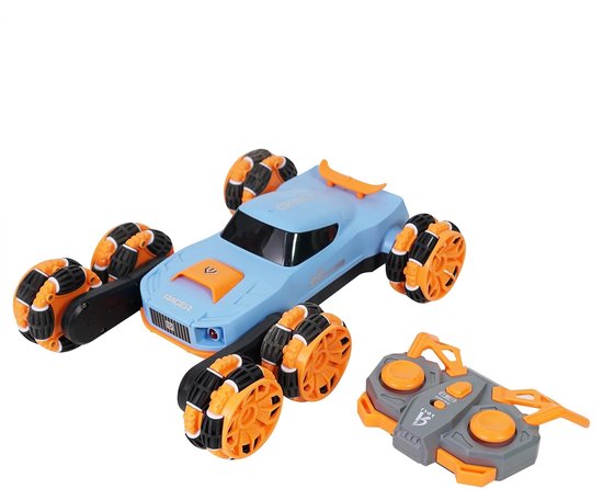 Bestuurbare Auto - Stuntauto 6 Wielen - RC Auto Zeswielige Stuntauto met LED-verlichting, 360° Draaiend, Geluid en Licht - Afstandsbestuurbare Auto Buiten - Voor Jongens & Meisjes - Oranje kleur