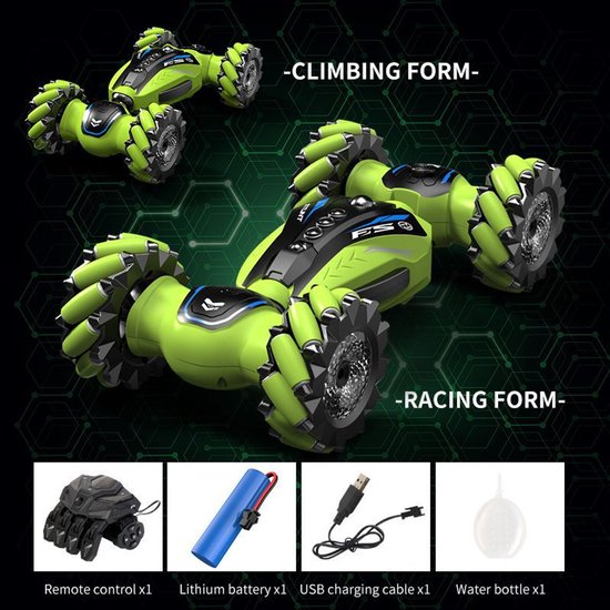 Bestuurbare Auto - RC Stunt Car - Hyper 4WD Twist - Met vernevelingssysteem en licht- Gebaarbediening en Licht/Muziek - Voor Binnen en Buiten - Groente