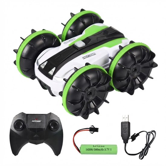 GT RC Bestuurbare Auto & Boot All-Terrain – Groene Afstandsbestuurbare RC Auto voor Land en Water – Met 2 oplaadbare Accu’s – Stunt Auto voor Jongens en Meisjes vanaf 3 Jaar