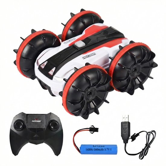 GT RC Bestuurbare Auto & Boot All-Terrain – Rode Afstandsbestuurbare RC Auto voor Land en Water – Met Oplaadbare Accu – Stunt Auto voor Jongens en Meisjes vanaf 3 Jaar