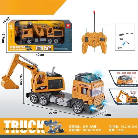 RC Graafmachine - Bestuurbare Auto - LED Verlichting - Geluidseffecten - 5 Motoren - Oplaadbare Batterij 27 cm