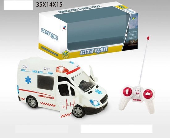 RC Ziekenwagen Ambulance - Speelgoedauto - Hulpdiensten - Met muziek en LED verlichting - Afstandsbediening - 35 cm groot