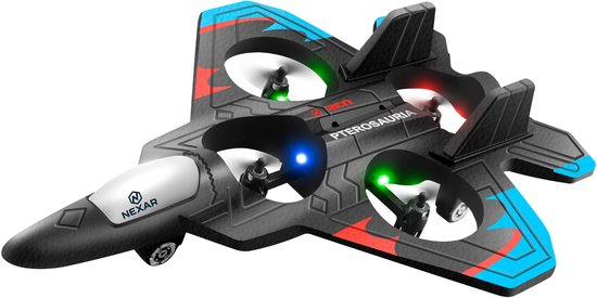 Nexar V32 Straaljager – RC Vliegtuig met LED – 360° Flip – Headless Modus – 3 Snelheden – Inclusief 2 Batterijen – Voor Kinderen & Beginners