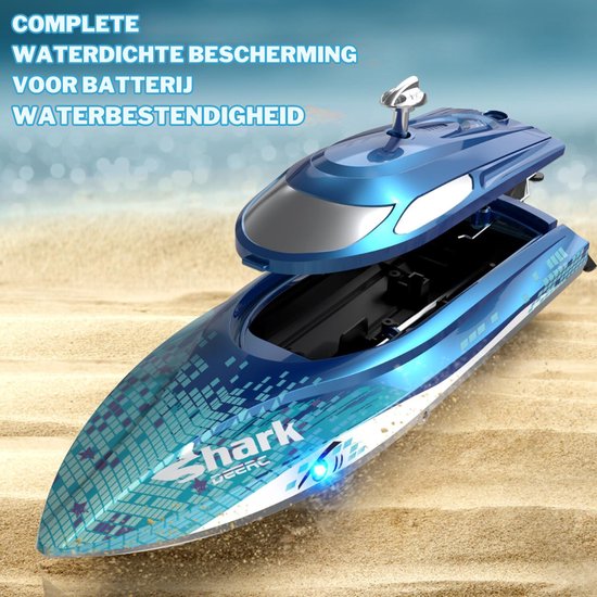 Quvo® Bestuurbare Boot – Raceboot 20km/u – Groot Bereik – RC Boot – RC Voertuig – Nu Extra Snel - Blauw - 30cm x 8cm x 7cm