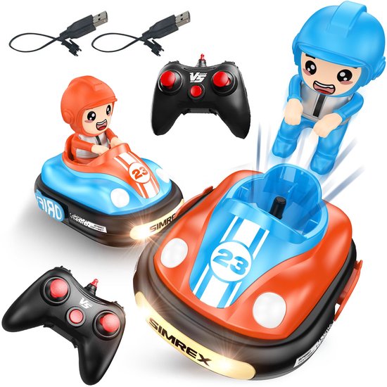 2 stuks op afstand bestuurbare auto's - Autoscooter met afstandsbediening voor kinderen met ledverlichting en geluid - Stuntauto's - Perfecte RC-botsauto's - Speelgoed voor peuters vanaf 3 jaar (jongens en meisjes)